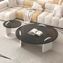 Round White Wood Coffee Table With Glass Top & Three Leg Base Gray / 31L X 31W 13H+20L 20W 15H