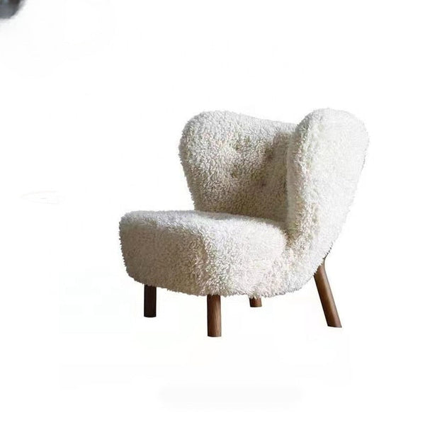 Modern Lounge Chair Teddy Wool Boucle Fabric White Accent Bedroom Hotel Lobby Living Room Club