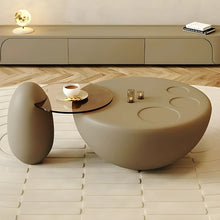 Free Form Glass Coffee Table With Wood Drum Base - Modern Style Light / 32L X 32W 15H+22L 12W 20H