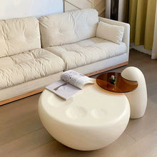 Free Form Glass Coffee Table With Wood Drum Base - Modern Style Livingroom