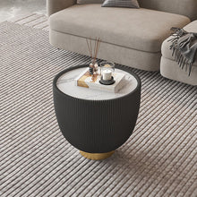 Elegant White Stone Coffee Table With Gold Stainless Steel Drum Base Black / 29L X 29W 15H+19L 19W