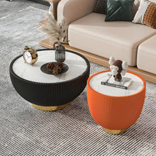 Elegant White Stone Coffee Table With Gold Stainless Steel Drum Base Orange / 19L X 19W 18H Tables