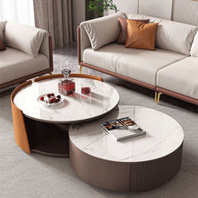 Traditional Nesting Coffee Tables With Stone Round Tops And Wood Base - Set Of 2 Coffee/ White / 31L