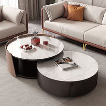 Traditional Nesting Coffee Tables With Stone Round Tops And Wood Base - Set Of 2 Coffee/ White