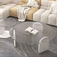 Round White Wood Coffee Table With Glass Top & Three Leg Base Clear / 35.5L X 35.5W 13H Tables