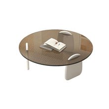 Round White Wood Coffee Table With Glass Top & Three Leg Base Tawny / 35.5L X 35.5W 13H Tables