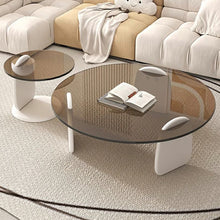 Round White Wood Coffee Table With Glass Top & Three Leg Base Tawny / 31L X 31W 13H+20L 20W 15H