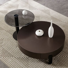 Modern Wood Round Coffee Table With Stainless Steel Legs And Plenty Of Storage Grey / 35L X 35W