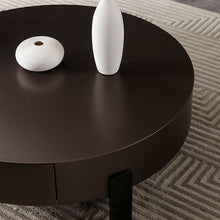 Modern Wood Round Coffee Table With Stainless Steel Legs And Plenty Of Storage Brown / 35L X 35W