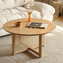 Modern Wood Round Coffee Table With Stainless Steel Legs And Plenty Of Storage / 31.5L X 31.5W 16H