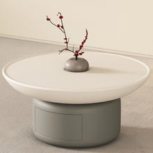 White Scandinavian Coffee Table With Round Wood Top & Gray Pedestal Base Living Room