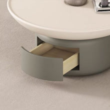 White Scandinavian Coffee Table With Round Wood Top & Gray Pedestal Base Living Room