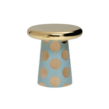 Glam Ceramic Round Pedestal Side Table With Storage In Standard Size Rose Gold Blue End & Tables