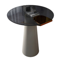 Modern Round Glass Table With Leather Pedestal Base In Beige - Easy Assembly Grey / 23.6L X 23.6W