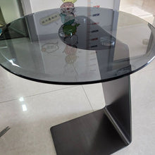 Modern Gray Glass C Table With Sleek Black Base And Tempered Top 15.7L X 15.7W 23.6H / Stainless