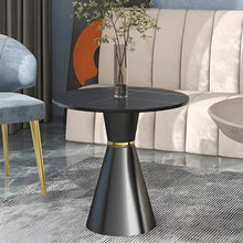 Modern Stone Pedestal End Table With Black Metal Base And Reserve Installation Holes Included Black/
