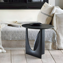 Elegant Round Wood Side Table With Abstract Iron Base And Shelf Black End & Tables