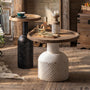 Rustic Brown Wood Pedestal End Table With Distressed Iron Base & Side Tables