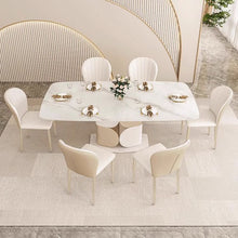 White Stone Rectangle Modern Dining Table Kitchen