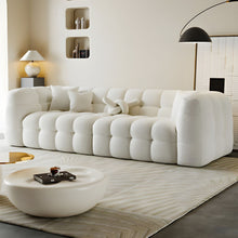 White Sherpa Upholstered Modern Sofa With Tuxedo Arm And Foam Seat -