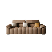Modern Brown Leather Upholstered Sofa with Black Legs and Pillow Top Arms - ALINDA DECOR