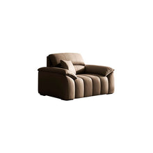 Modern Brown Leather Upholstered Sofa with Black Legs and Pillow Top Arms - ALINDA DECOR