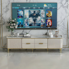 White Glam TV Stand with Cabinet Storage & Drawers & Included Cabinet & Convenient Cable Management - ALINDA DECOR