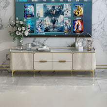 White Glam TV Stand with Cabinet Storage & Drawers & Included Cabinet & Convenient Cable Management - ALINDA DECOR