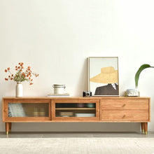 Scandinavian TV Stand with Drawers, 1 Exterior Shelf, 2 Cabinets, and Legs for Low Height - ALINDA DECOR