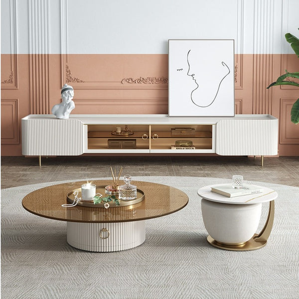 Alinda Nordic style round stone plate coffee table