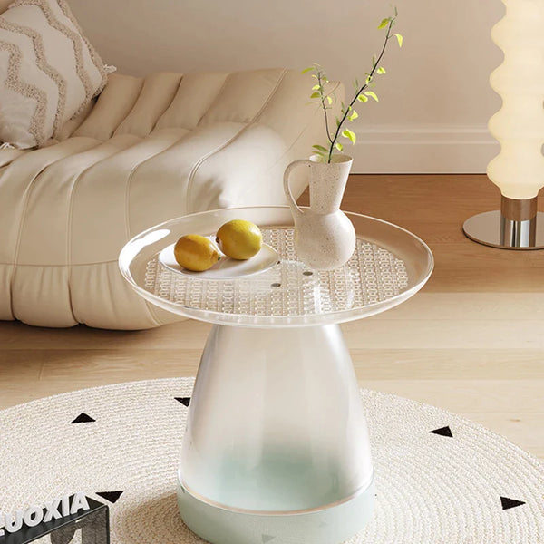 โต๊ะน้ำชาแบบเรียบง่ายโต๊ะกาแฟพลาสติกใสเช้าสไตล์นอร์ดิกทรงกลมสวยงามทันสมัยเฟอร์นิเจอร์ห้องนอน - ALINDA DECOR