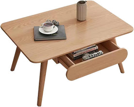 Sofa Side Table, Japanese-Style Solid Wood Coffee Table with Drawers, Domestic Small Dining Table, Multifunctional Bedroom Leisure Table (Color : A (Oval), Size : 120CM)