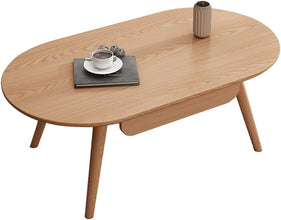 Sofa Side Table, Japanese-Style Solid Wood Coffee Table with Drawers, Domestic Small Dining Table, Multifunctional Bedroom Leisure Table (Color : A (Oval), Size : 120CM)