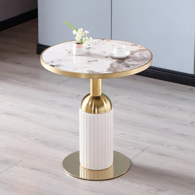 Restaurant furniture marble top leather base dining table stainless steel small round Coffee table