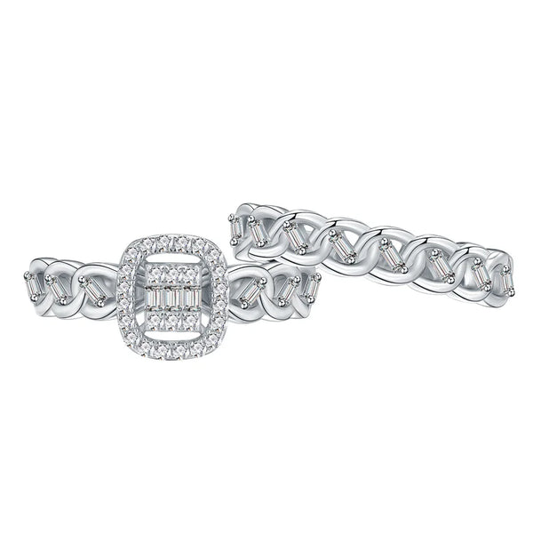 SITA Jewelry: S925 Silver Twisted Diamond Ring Set