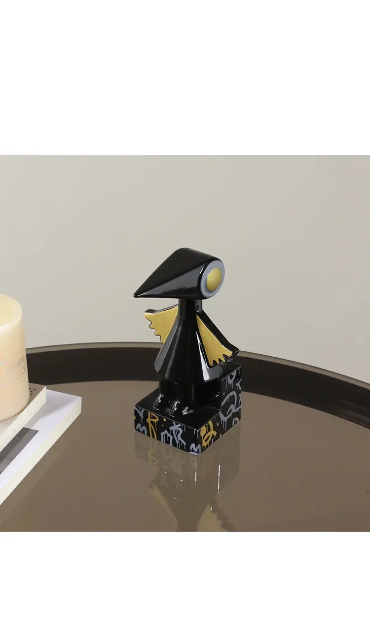 Alinda Black Ceramic Baby Bird Figurine - Tabletop Decor