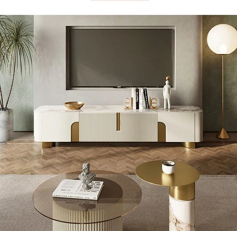 Glass Coffee Table TV Cabinet Rectangle Center Tables White Display Sideboard With Drawers Round Corners Muebles Room