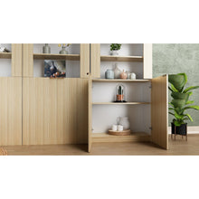 Alinda Curved Display Shelf with 2 Straight Doors (Mocha) - ALINDA DECOR