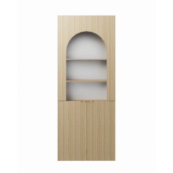 Alinda Curved Display Shelf with 2 Straight Doors (White Maple) - ALINDA DECOR