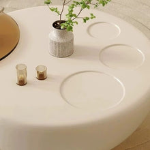 Free Form Glass Coffee Table with Wood Drum Base - Modern Style - ALINDA DECOR