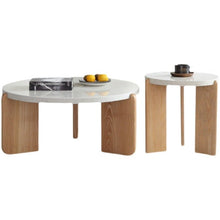 modern coffee table set wooden leg white stone - ALINDA DECOR