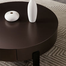 Modern Wood Round Coffee Table with Stainless Steel Legs and Plenty of Storage - ALINDA DECOR