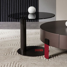 Modern Wood Round Coffee Table with Stainless Steel Legs and Plenty of Storage - ALINDA DECOR