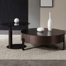 Modern Wood Round Coffee Table with Stainless Steel Legs and Plenty of Storage - ALINDA DECOR