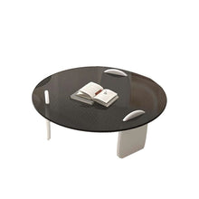 Round White Wood Coffee Table with Glass Top & Three Leg Base - ALINDA DECOR