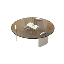 Round White Wood Coffee Table with Glass Top & Three Leg Base - ALINDA DECOR