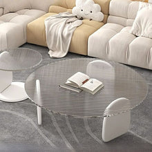 Round White Wood Coffee Table with Glass Top & Three Leg Base - ALINDA DECOR